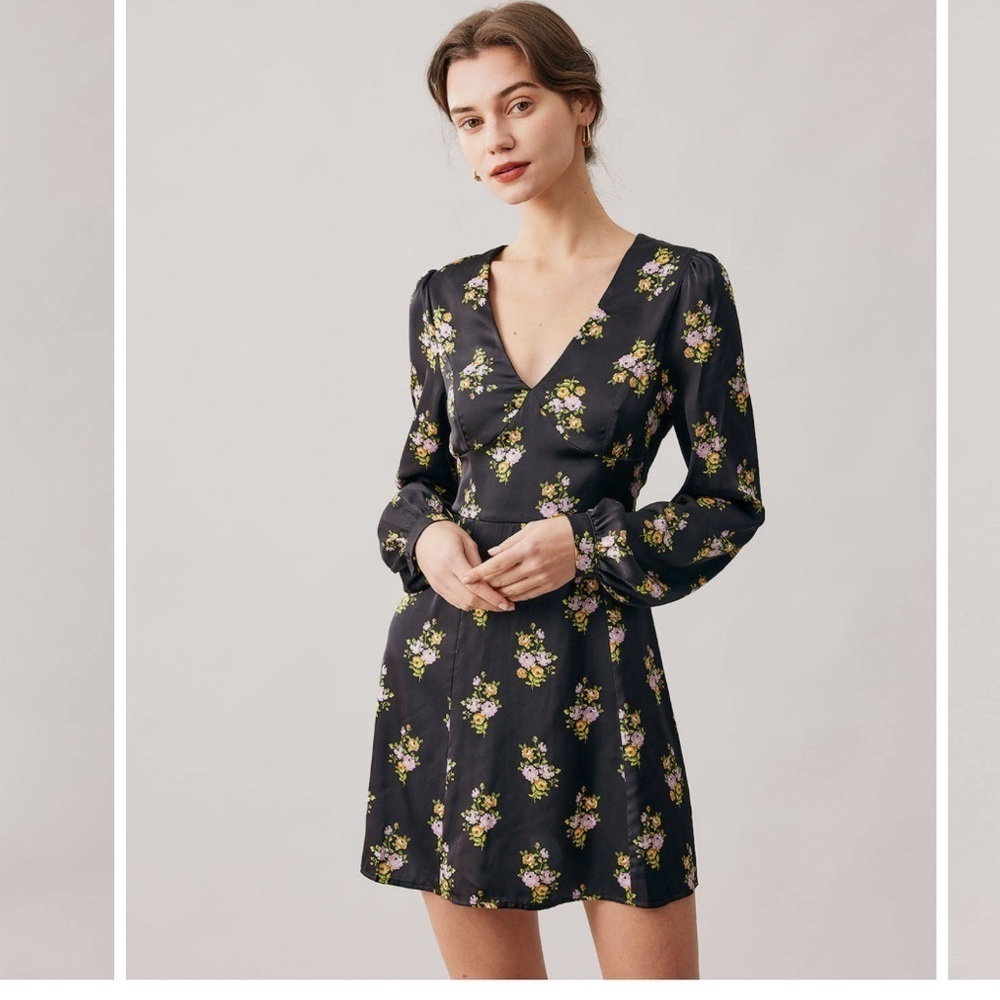 ASOS‎ Green Floral Long Sleeve Mini Dress Sz 10